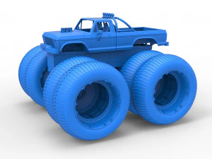 Vintage Monster Truck with double wheels Scale 1 to 25 3D Print Model