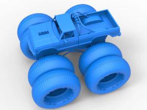 Vintage Monster Truck with double wheels Scale 1 to 25 3D Print Model