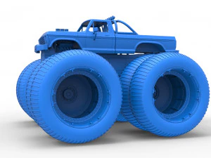 Vintage Monster Truck with double wheels Scale 1 to 25 3D Print Model