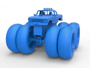 Vintage Monster Truck with double wheels Scale 1 to 25 3D Print Model