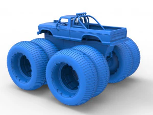 Vintage Monster Truck with double wheels Scale 1 to 25 3D Print Model