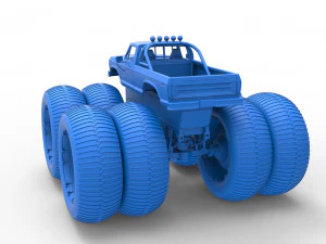 Vintage Monster Truck with double wheels Scale 1 to 25 3D Print Model