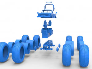 Vintage Monster Truck with double wheels Scale 1 to 25 3D Print Model