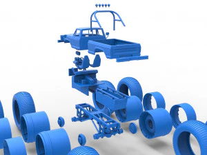Vintage Monster Truck with double wheels Scale 1 to 25 3D Print Model