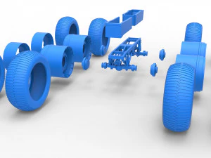 Chassis of vintage monster truck with double wheels Scale 1 to 25 3D Print Model