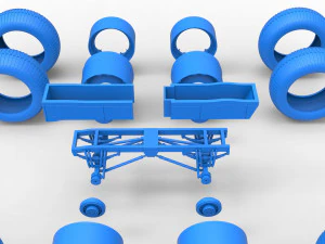 Chassis of vintage monster truck with double wheels Scale 1 to 25 3D Print Model