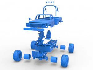Vintage Monster Truck Scale 1 to 25 3D Print Model