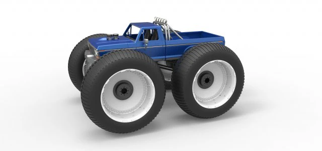 Vintage Monster Truck with 10 ft wheels Scale 1 to 25 3D Print Model .c4d .max .obj .3ds .fbx .stl .blend 
