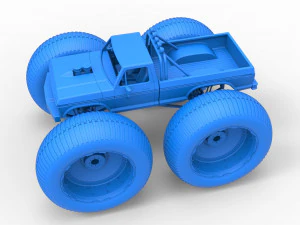 Vintage Monster Truck with 10 ft wheels Scale 1 to 25 3D Print Model