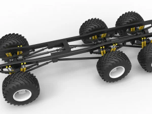 Chassis of 6x6 Monster Truck Scale 1 to 25 3D Print Model
