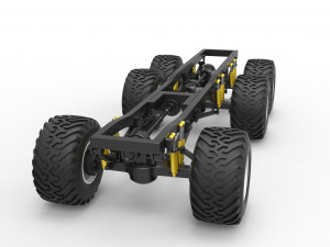 Chassis of 6x6 Monster Truck Scale 1 to 25 3D Baskı Modeli