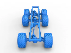 Chassis of 6x6 Monster Truck Scale 1 to 25 3D Print Model