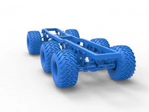 Chassis of 6x6 Monster Truck Scale 1 to 25 3D Print Model