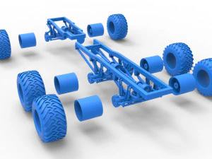 Chassis of 6x6 Monster Truck Scale 1 to 25 3D Print Model