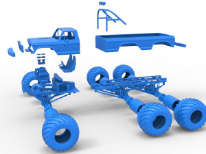 Monster Truck 6x6 concept Version 2 Scale 1 to 25 3D Baskı Modeli