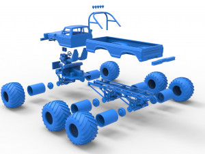 Monster Truck 6x6 concept Version 2 Scale 1 to 25 3D Baskı Modeli