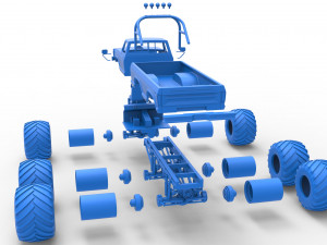 Monster Truck 6x6 concept Version 2 Scale 1 to 25 3D Baskı Modeli