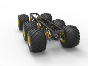 Chassis of 6x6 Monster Truck Version 2 Scale 1 to 25 3D Print Model