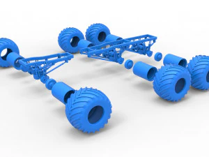 Chassis of 6x6 Monster Truck Version 2 Scale 1 to 25 3D Print Model