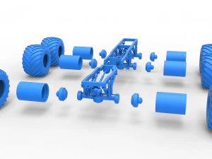 Chassis of 6x6 Monster Truck Version 2 Scale 1 to 25 3D Print Model