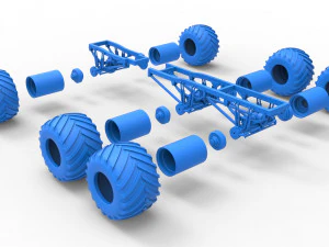 Chassis of 6x6 Monster Truck Version 2 Scale 1 to 25 3D Print Model