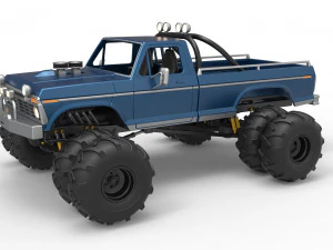 Vintage Monster Truck with double wheels Scale 1 to 25 3D Print Model