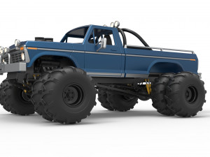 Vintage Monster Truck with double wheels Scale 1 to 25 Modèles 3D en vedette
