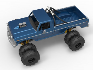 Vintage Monster Truck with double wheels Scale 1 to 25 Modèles 3D en vedette