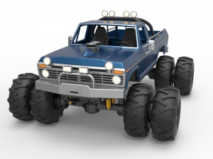 Vintage Monster Truck with double wheels Scale 1 to 25 Modèles 3D en vedette