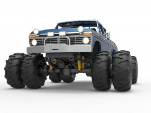 Vintage Monster Truck with double wheels Scale 1 to 25 Modèles 3D en vedette