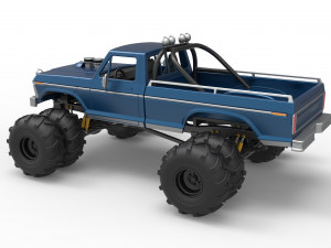 Vintage Monster Truck with double wheels Scale 1 to 25 Modèles 3D en vedette