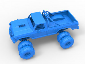 Vintage Monster Truck with double wheels Scale 1 to 25 Modèles 3D en vedette