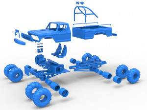 Vintage Monster Truck with double wheels Scale 1 to 25 Modèles 3D en vedette