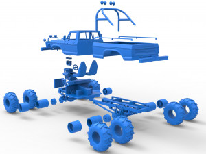 Vintage Monster Truck with double wheels Scale 1 to 25 Modèles 3D en vedette