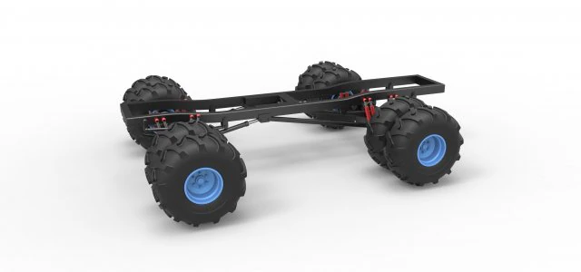 Chassis of vintage monster truck with double wheels Scale 1 to 25 3D Print Model .c4d .max .obj .3ds .fbx .stl .blend 