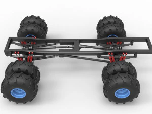 Chassis of vintage monster truck with double wheels Scale 1 to 25 3D Print Model