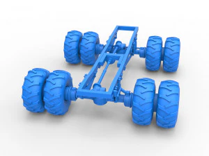 Chassis of vintage monster truck with double wheels Scale 1 to 25 3D Print Model