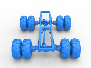 Chassis of vintage monster truck with double wheels Scale 1 to 25 Model Cetak 3D