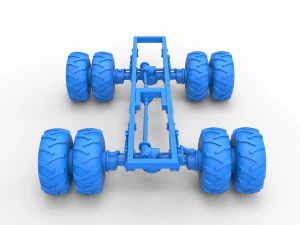 Chassis of vintage monster truck with double wheels Scale 1 to 25 3D Print Model