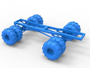 Chassis of vintage monster truck with double wheels Scale 1 to 25 3D Print Model