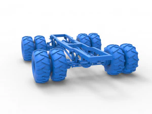 Chassis of vintage monster truck with double wheels Scale 1 to 25 3D Print Model