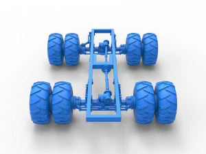 Chassis of vintage monster truck with double wheels Scale 1 to 25 3D Print Model