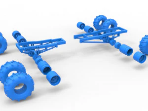 Chassis of vintage monster truck with double wheels Scale 1 to 25 3D Print Model