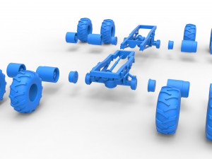 Chassis of vintage monster truck with double wheels Scale 1 to 25 Model Cetak 3D