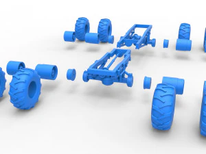 Chassis of vintage monster truck with double wheels Scale 1 to 25 3D Print Model