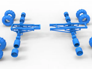 Chassis of vintage monster truck with double wheels Scale 1 to 25 3D Print Model
