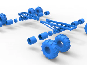 Chassis of vintage monster truck with double wheels Scale 1 to 25 3D Print Model
