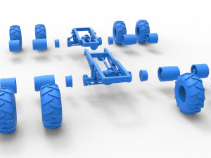 Chassis of vintage monster truck with double wheels Scale 1 to 25 3D Print Model