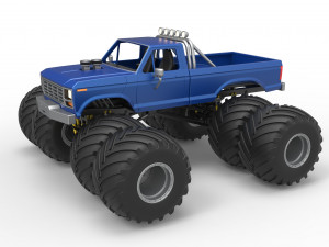 Vintage Monster Truck with double wheels Scale 1 to 25 3D Print Model