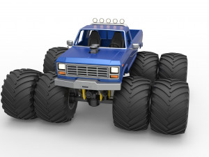 Vintage Monster Truck with double wheels Scale 1 to 25 Model Cetak 3D